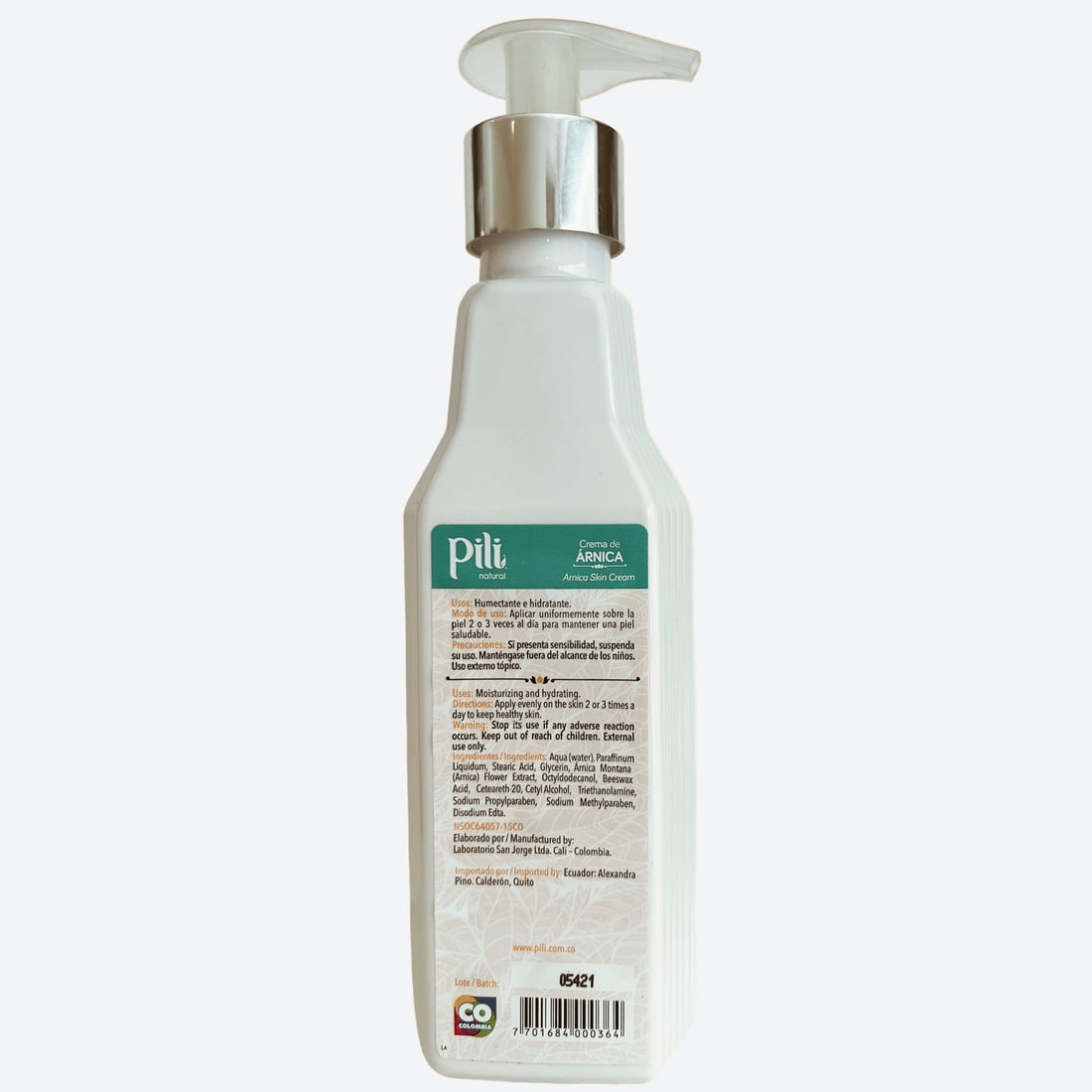 Pili Natural Arnica Cream - Restore Smooth Silky Skin - Crema de Arnica -Bottle 8.4 oz