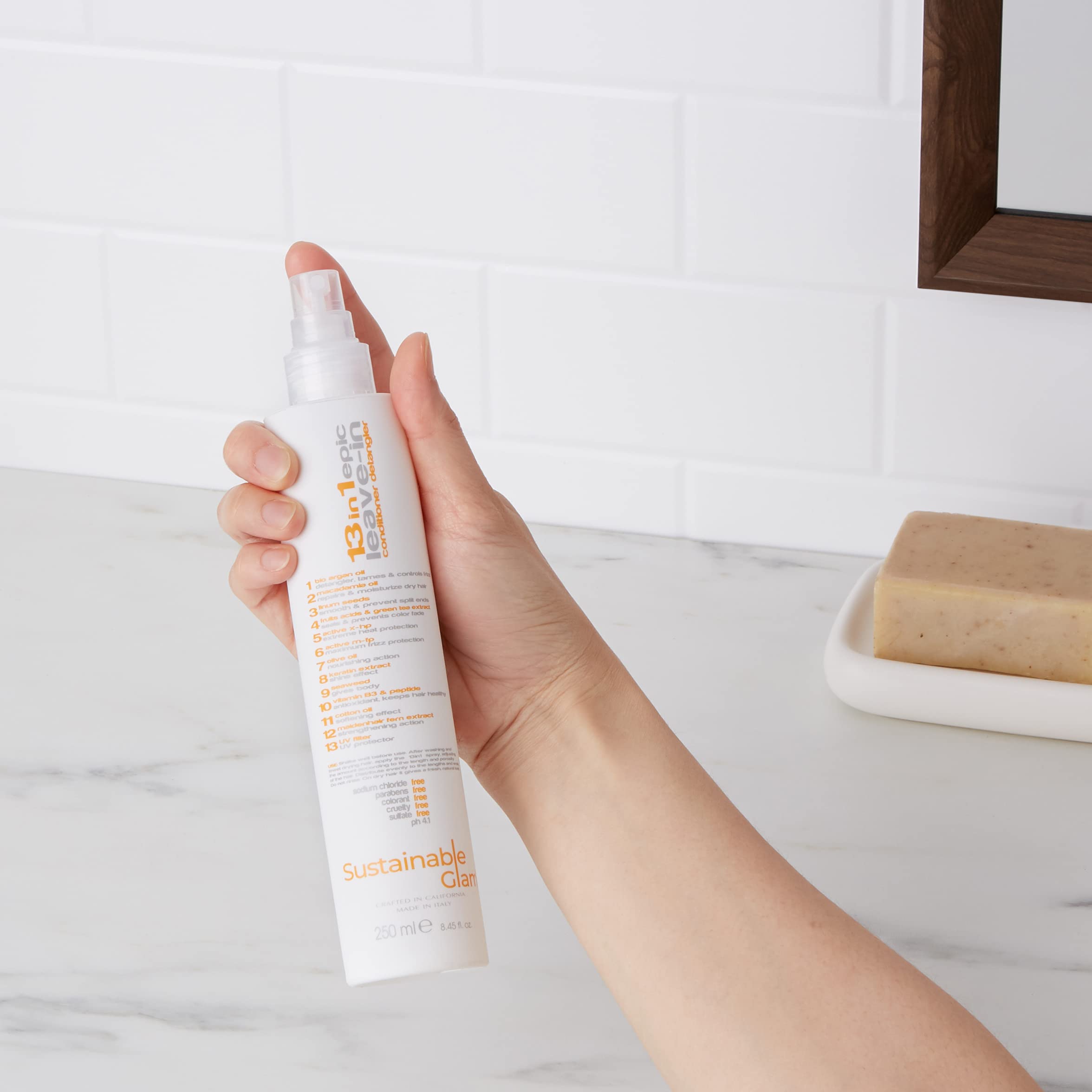 Sustainable Glam 13in1 Epic Leave-In Conditioner Hair Detangler Spray with Keratin, Argan & Macadamia Oil