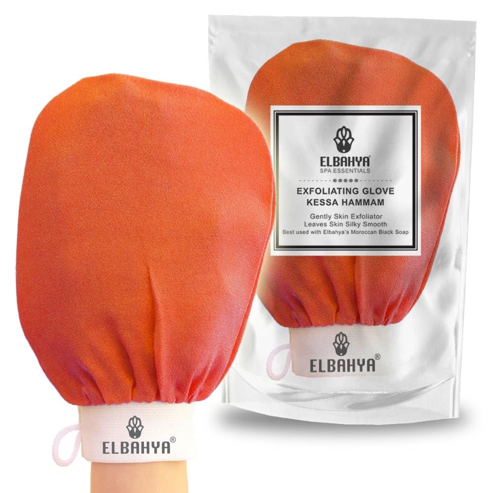 Elbahya Spa Premium Quality Exfoliating Hammam Glove, Scrub Face & Body, Cellulite Remover, Skin Exfoliator Mitt, Exfoliating Body Scrub, Remove Blackheads, Cellulite Massage Mitt & More (Orange)