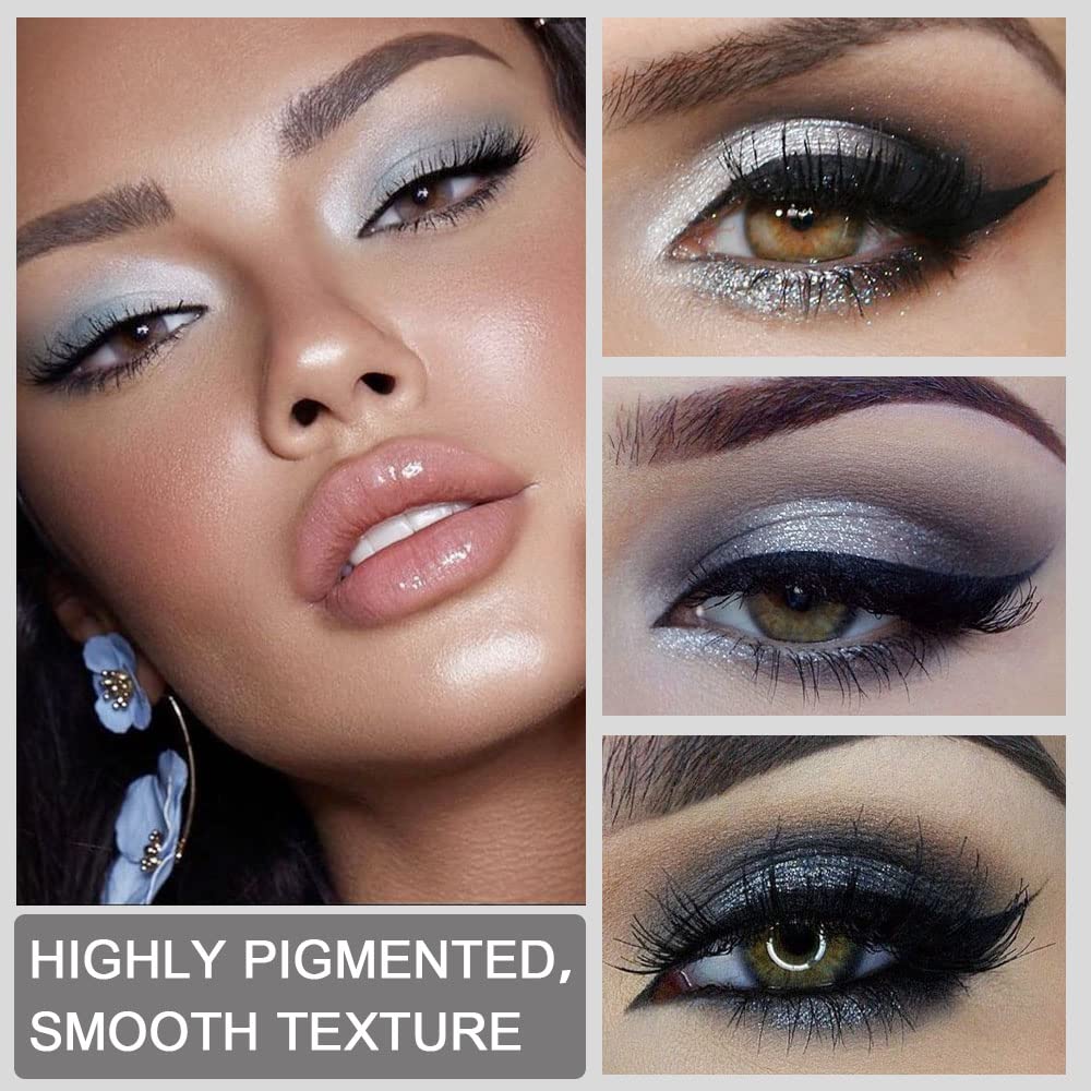 evpct 9 Colors Black Smokey Grey Gray Silver Glitter Shimmer Eye Shadow Makeup Palette Highly Pigmented Black Glitter Eyeshadow Makeup Palette sombra negra para ojos para ojos brillantes