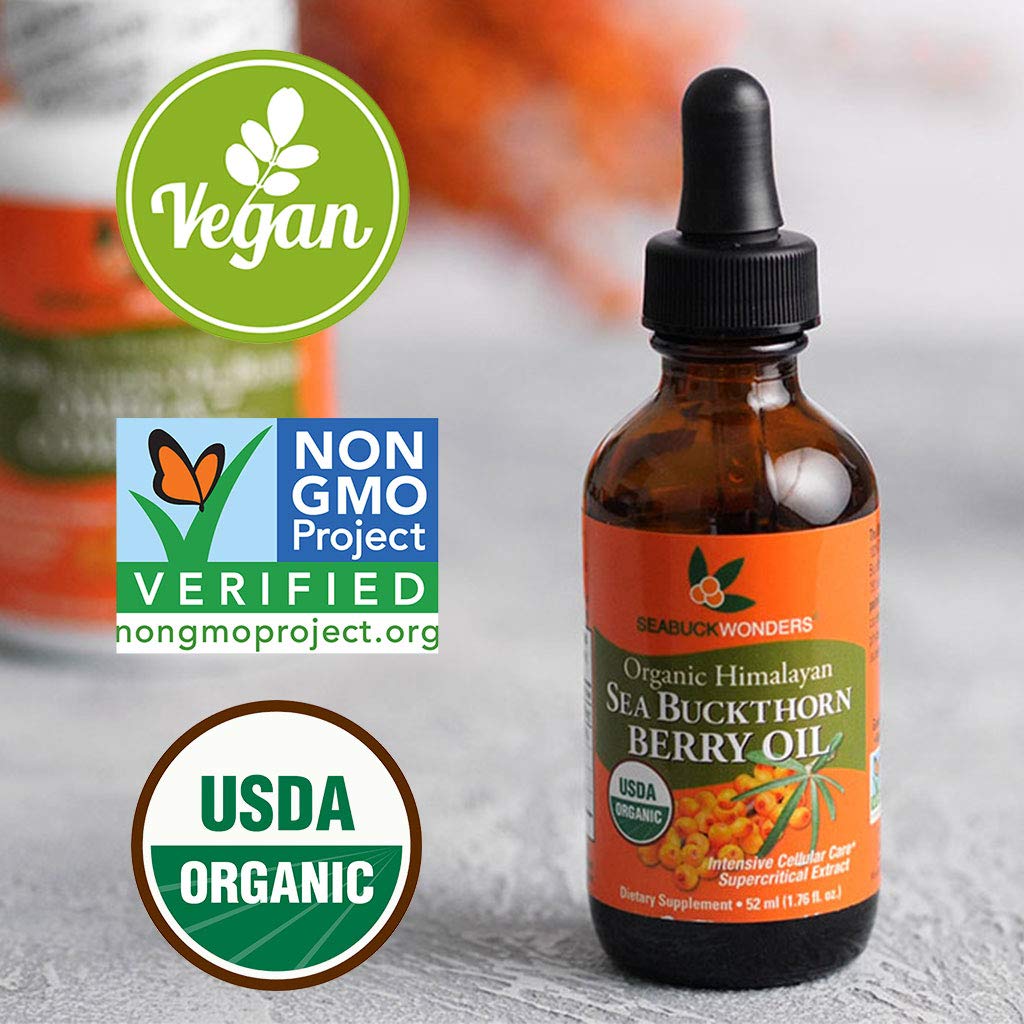 SeabuckWonders Sea Buckthorn Berry Oil, 100% Certified Organic, 1.76 FL OZ Bottle