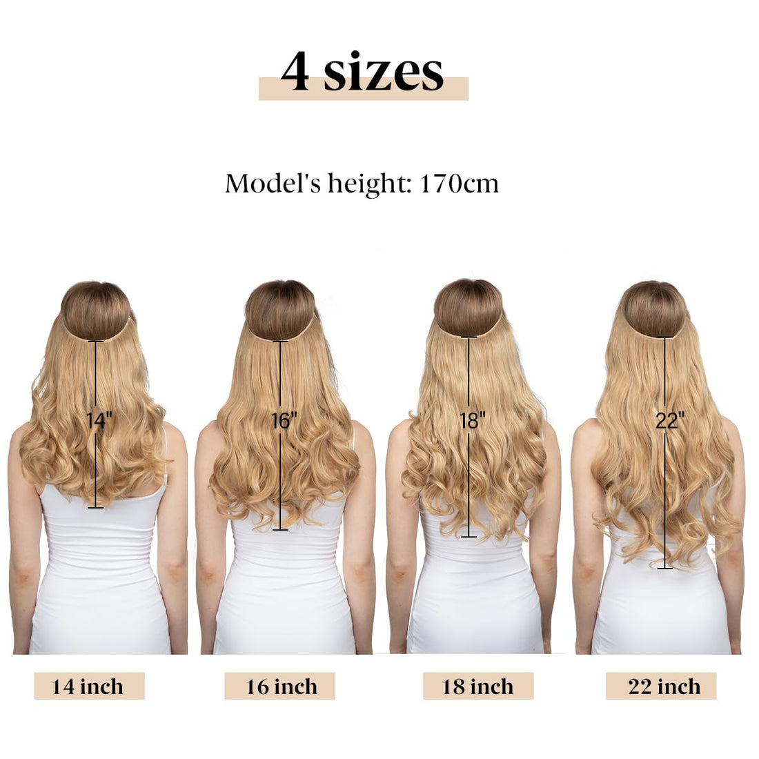 SARLA Invisible Wire Hair Extensions with 3 Clips Long Synthetic Wavy Curly Hairpiece Adjustable Transparent Headband for Women 16 Inch Black Brown