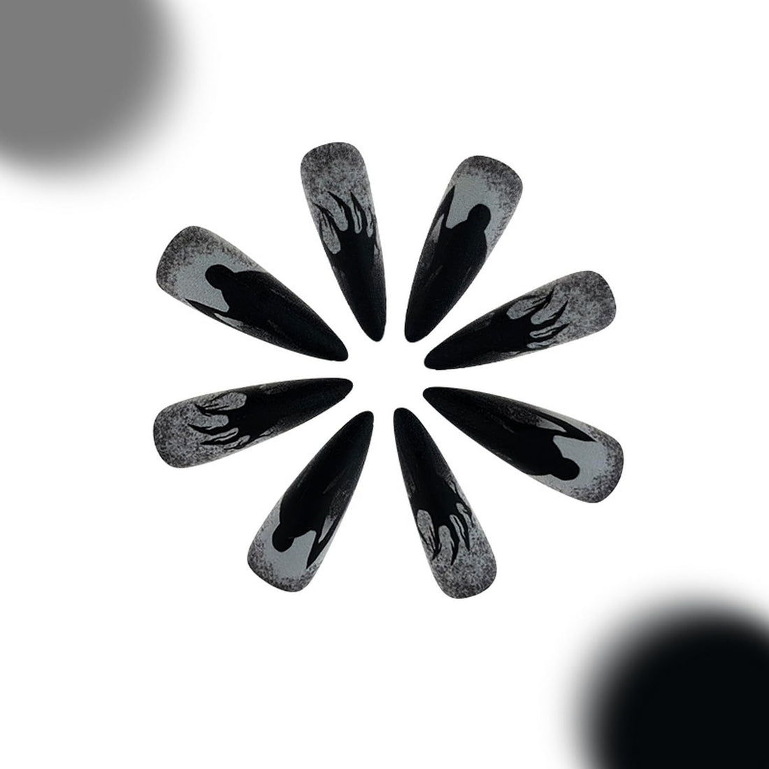 Halloween Press on Nails Almond Fake Nails with Bat Palm Tree Designs Black Grey Stick on Nails Full Cover Horror Nails for Women Girls Halloween Party Manicure