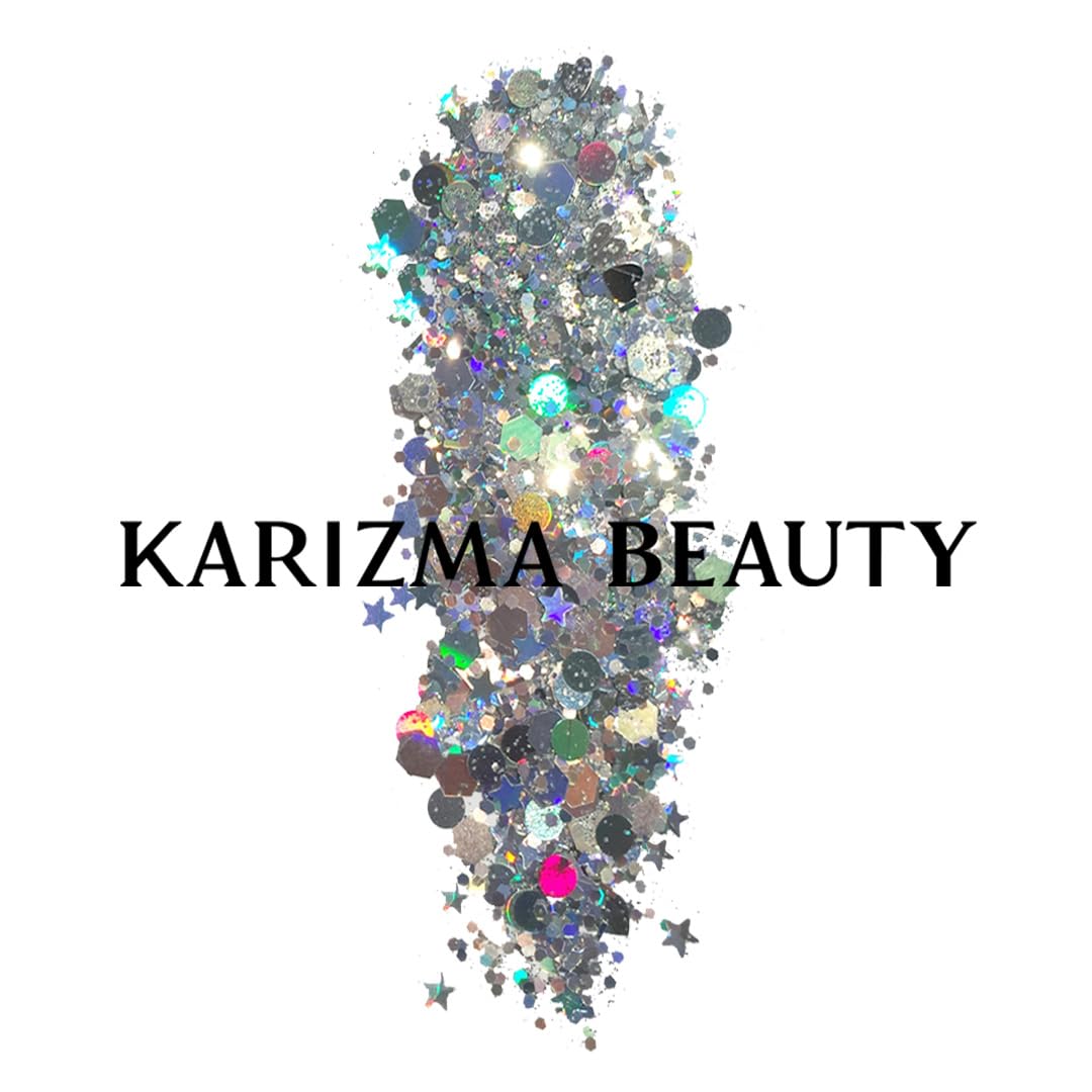 KARIZMA Holographic Silver Body Glitter. 10g Glitter for Chunky Face , Hair, Eye and Body for Women. Rave Glitter, Festival Accessories, Cosmetic Makeup. Loose Glitter Set