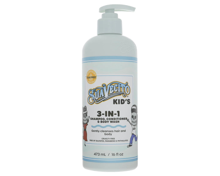 Suavecito Kid's 3-in-1 Shampoo, Conditioner, & Body Wash Milk & Honey Scent 16 oz Pump Bottle - Clinically Tested Cruelty Free Formula Free of Sulfate, Parabens, & Phthalates Ensuring No Tears