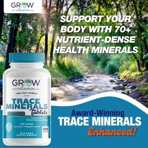 grow vitamin Trace Minerals Enhanced Complex - Complete with 70+ Nutrient-Dense Health Mineral - 100% Natural Ingredients - 100 Tablets