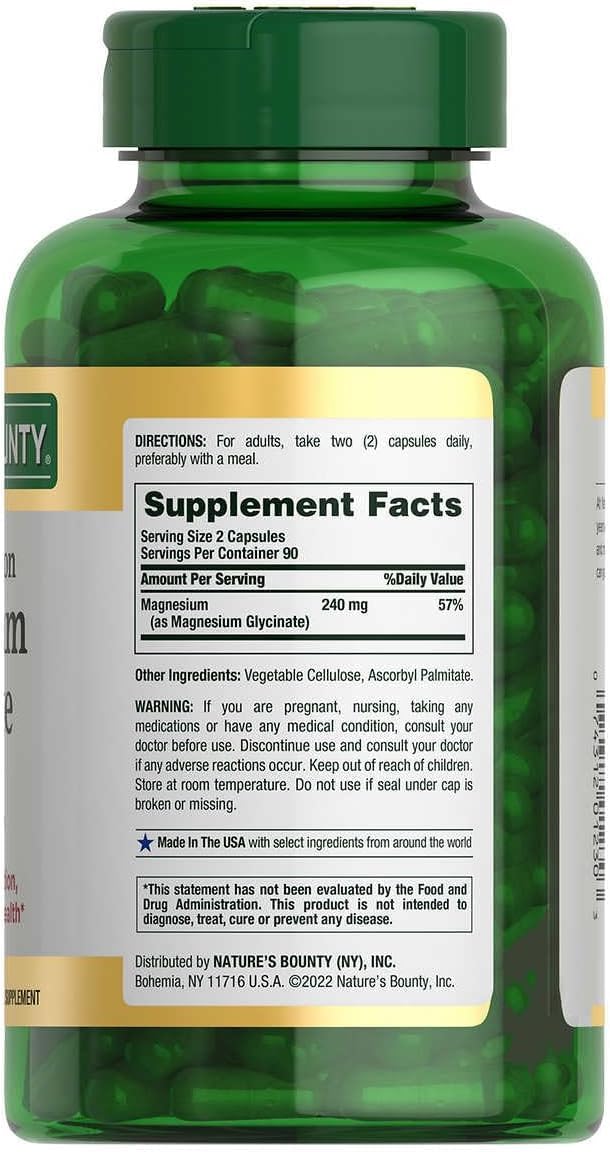 Nature's Bounty High Absorption Magnesium Glycinate 240mg 180 Capsules