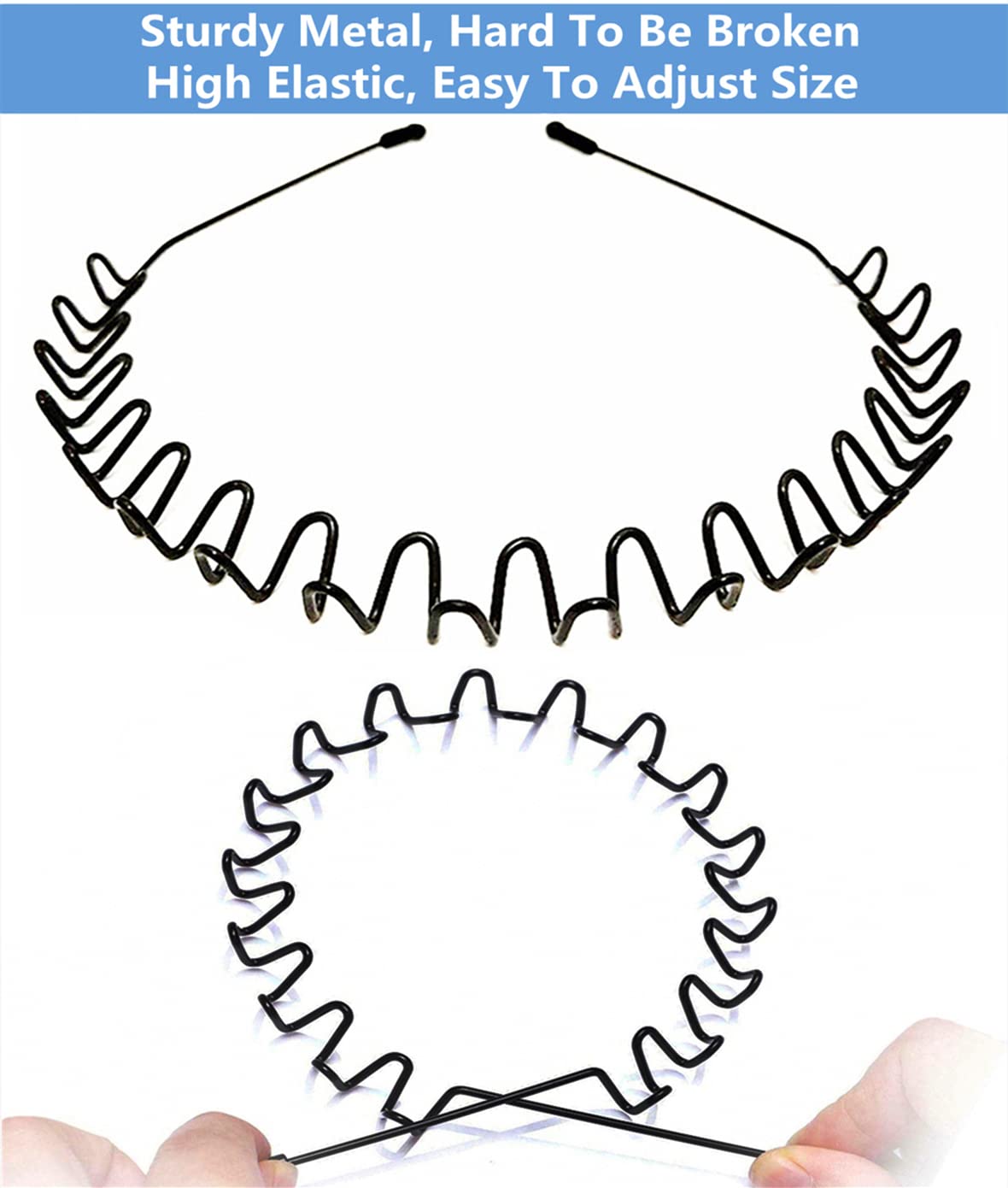 Rubela Metal Hair Bands for Men Women's Headbands Unisex Black Wavy Spring Sports Headband for Men Hoop Clips Accessories Elastic Non Slip Outdoors