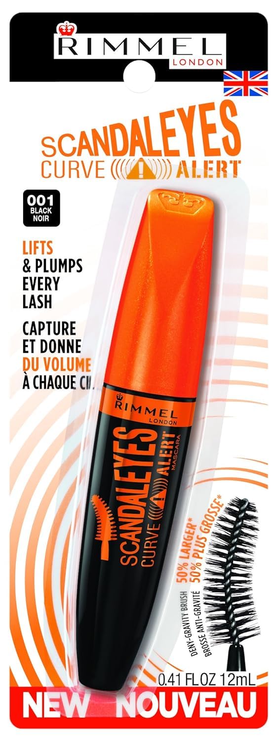 Rimmel London Scandaleyes Curve Alert Mascara, Volumizing, Curls, Plumps, 001, Black, 0.41oz