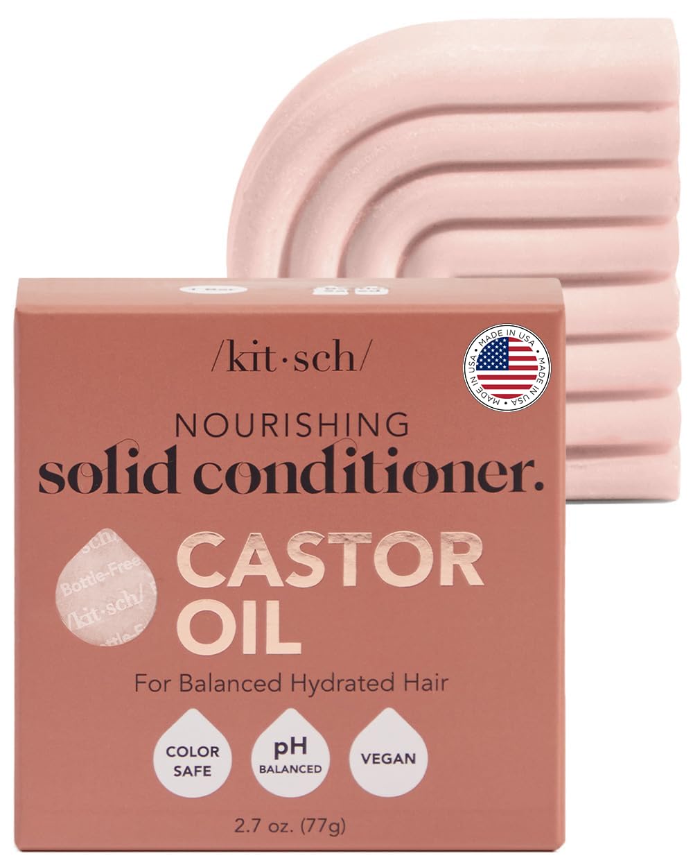 Kitsch Castor Oil Hair Conditioner Bar - Hydrating, Nourishing & Cleansing, For Curly, Wavy, or Straight Hair, Natural, Organic, Vegan, Plastic-Free, Paraben & Sulfate-Free, Eco-Friendly, 2.7 oz