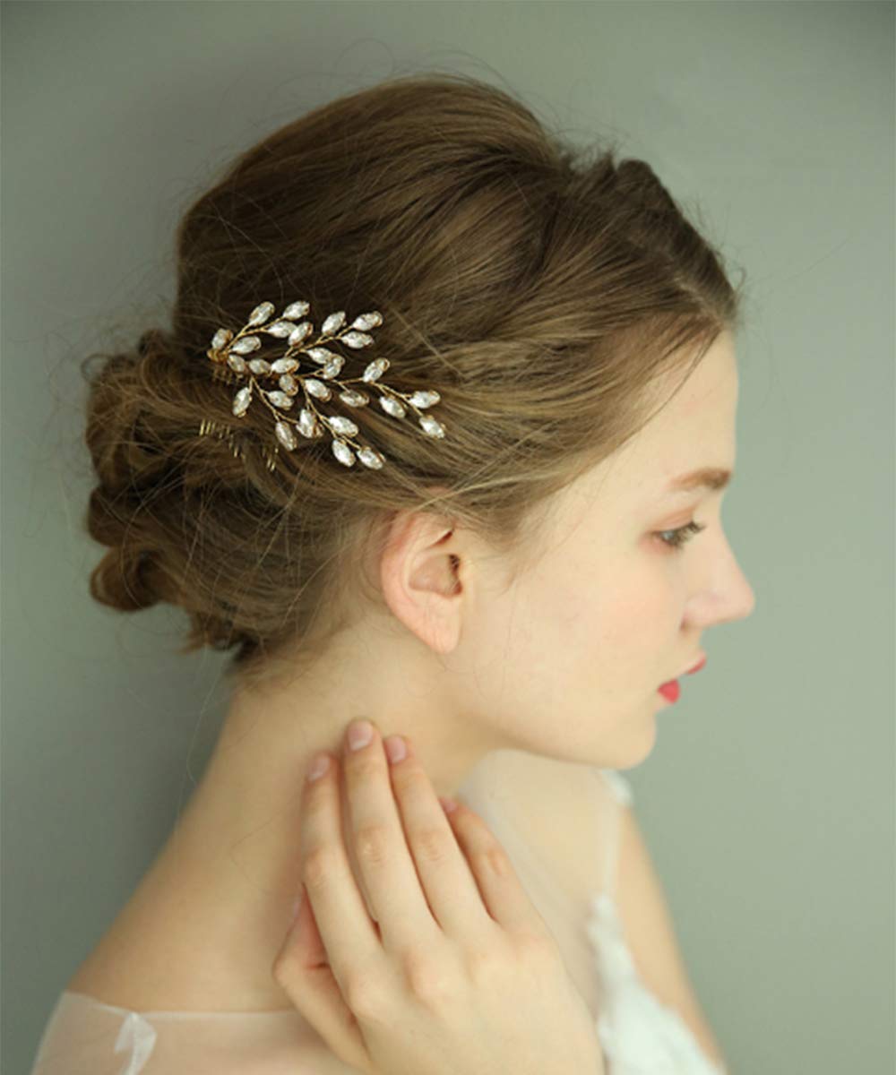 FXmimior Wedding Bridal Hair Accessories Wedding leaf crystal hair jewelry Wedding Comb Crystal Hair Comb Bridal Headpiece Bridal Hair Comb Rhinestone Comb (rose gold)