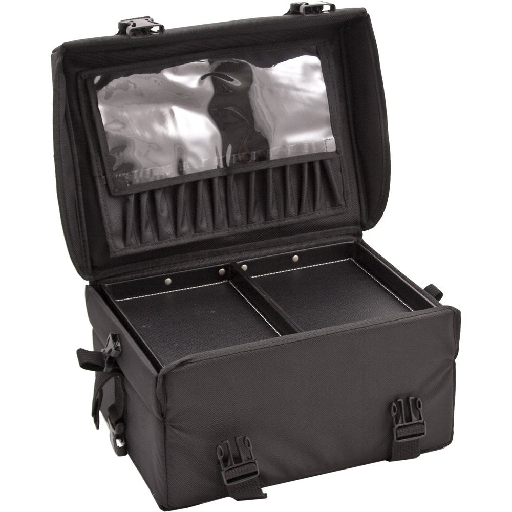 Sunrise Dei Mori Makeup Case Professional Nail Travel Organizer Box with Accordion Trays, Black Canvas, 9 Pound