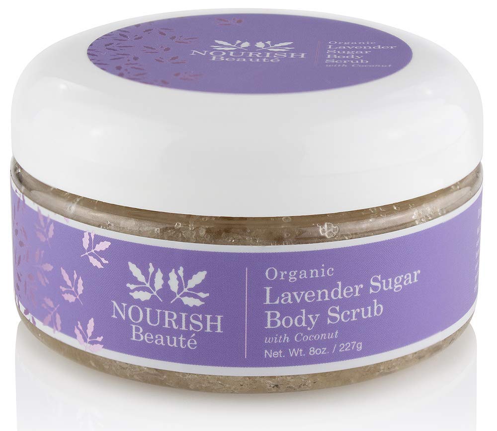 Nourish Beaute Organic Sugar Body Scrub for Exfoliation and Cellulite, Hydrates and Moisturizes Skin While Improving Skin Tone and Texture, 8 oz, Lavender