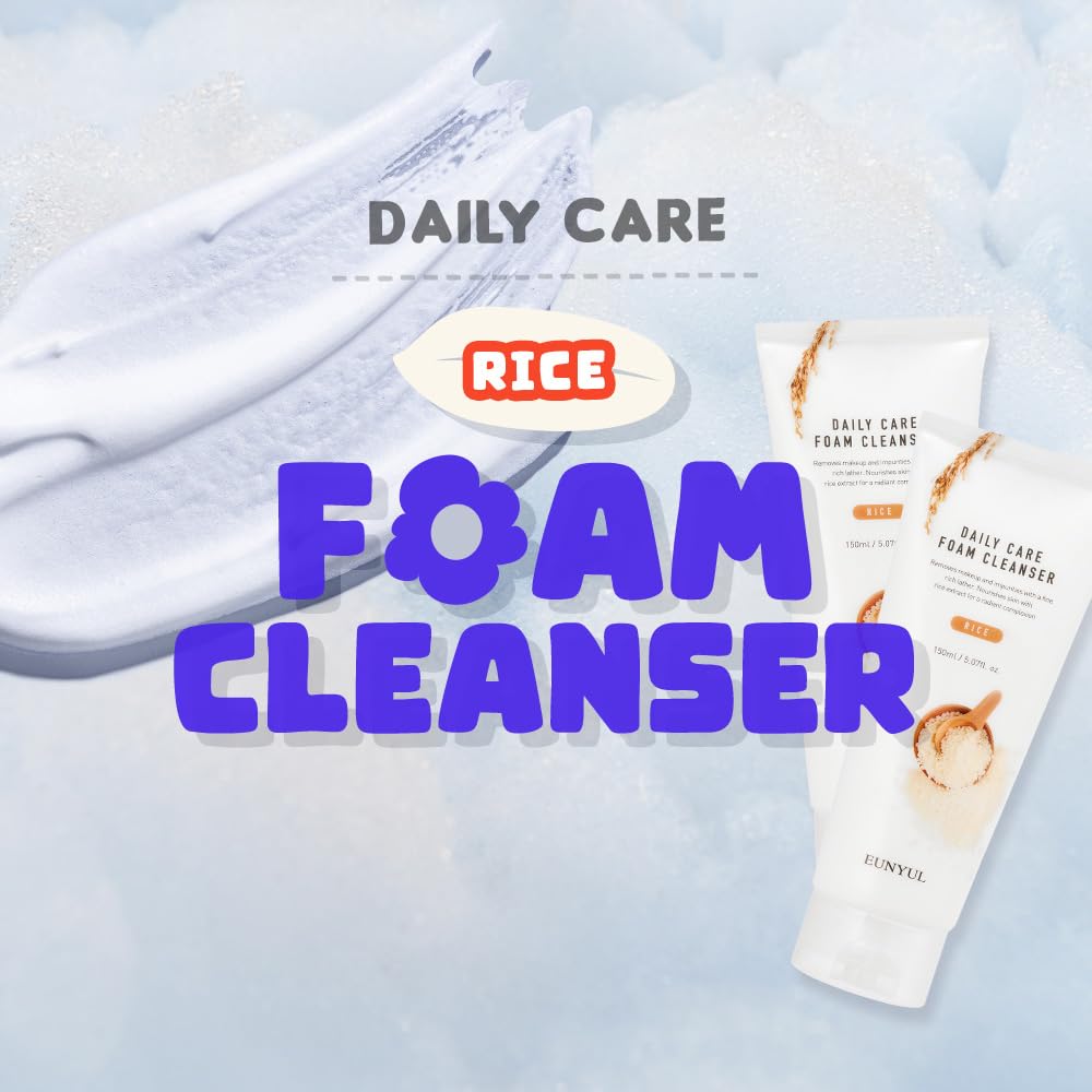 EUNYUL Daily Care Rice Foam Cleanser 5.07 fl. oz. / 150ml Korean Skincare Face Wash with Rice water