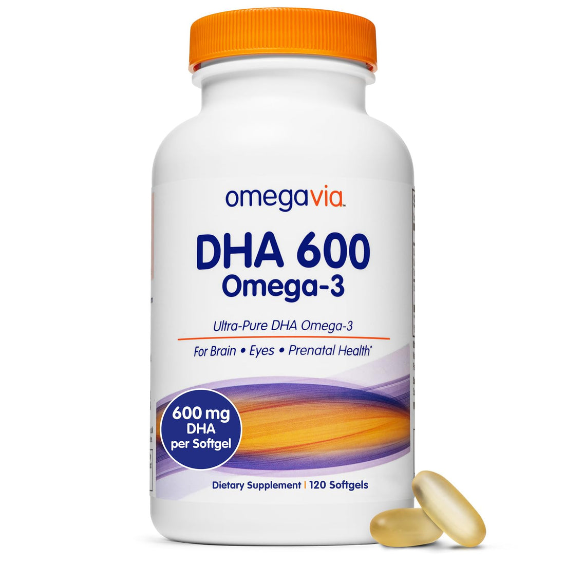 OmegaVia DHA 600 mg, Ultra Pure Omega-3 DHA Supplements for Brain and Eyes, Pregnancy and Prenatal DHA Vitamins for Women, Burpless Fish Oil Omega 3 Supplement, IFOS 5-Star Tested - 120 Softgels