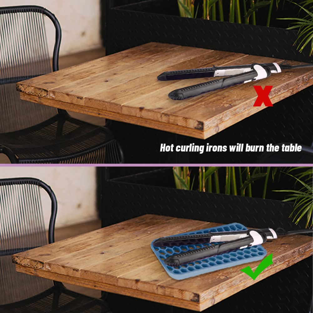 Small Silicone Pad for Curling Iron, Thicker Heat Resistant Silicone Mat for Hair Tools, Portable Hair Styling Tool Rest Holder for Straightener, Hair Dryer, Flat Iron (Pink)