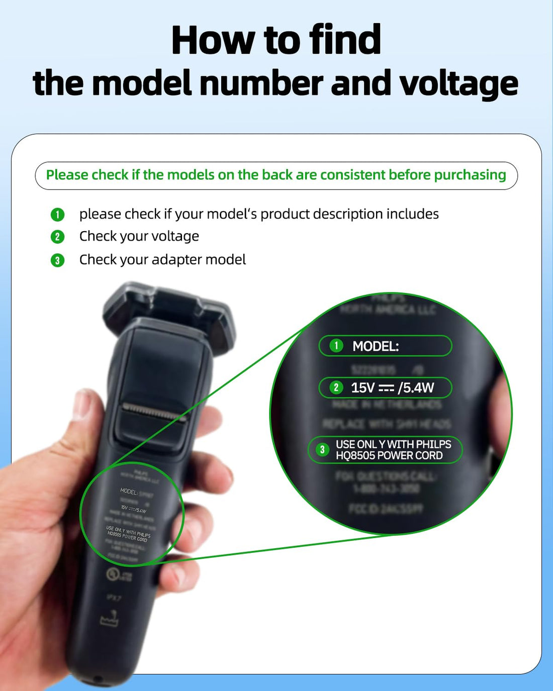 Superer 15v Charger Cord for Philips Norelco HQ8505 Series 7000 5000 3000 9000 2000 MG5750 MG7750 Phillips Electric Shaver Razor Aquatec Arcitec Multigroom Beard Trimmer Charging Adapter Power Supply