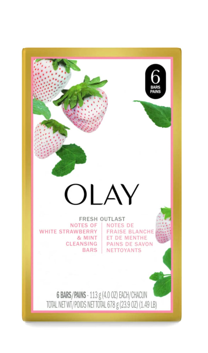Olay Fresh Outlast Beauty Bar, Cooling White Strawberry and Mint, 6 Soap Bars