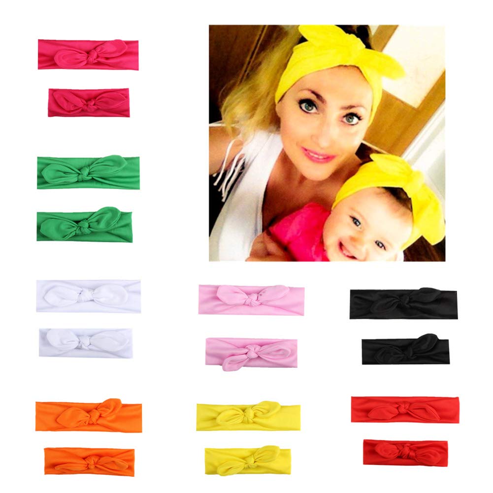 AKOAK 2 Pcs/Set Mother-daughter Matching Headband, Bow, Elastic Headband, Headband Accessories Family Headdress (Rose red)