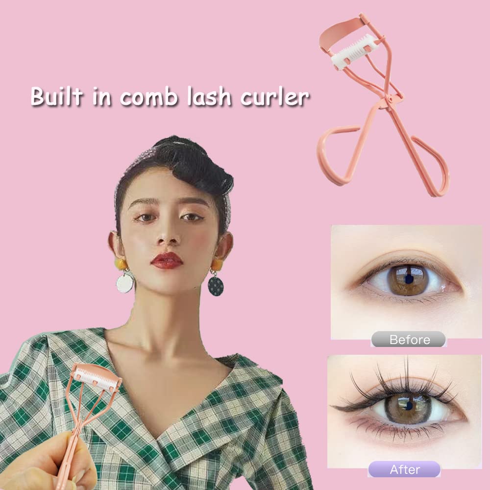AWEELON Eyelash Curlers with Comb Pink Eyelash Curler with Built in Comb Get a Lash Lift in Seconds, Durable Carbon Steel Body with Comfort Grip