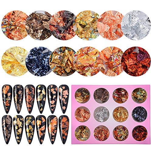 MEILINDS Nail Art Foil Sticker Holographic Acrylic Paillette Colorful Flakes Glitter Chip DIY Decals Decoration 12 Boxes