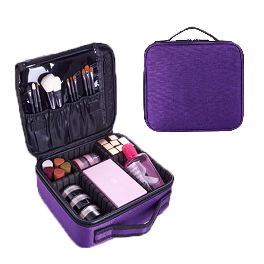Makeup Bag for Women and Men Travel Makeup Organizer Portable Makeup Train Case Cosmetic Organizer 10 Inch Artist Storage Bag with Adjustable Dividers for Cosmetics Makeup Brushes Toiletry Purple