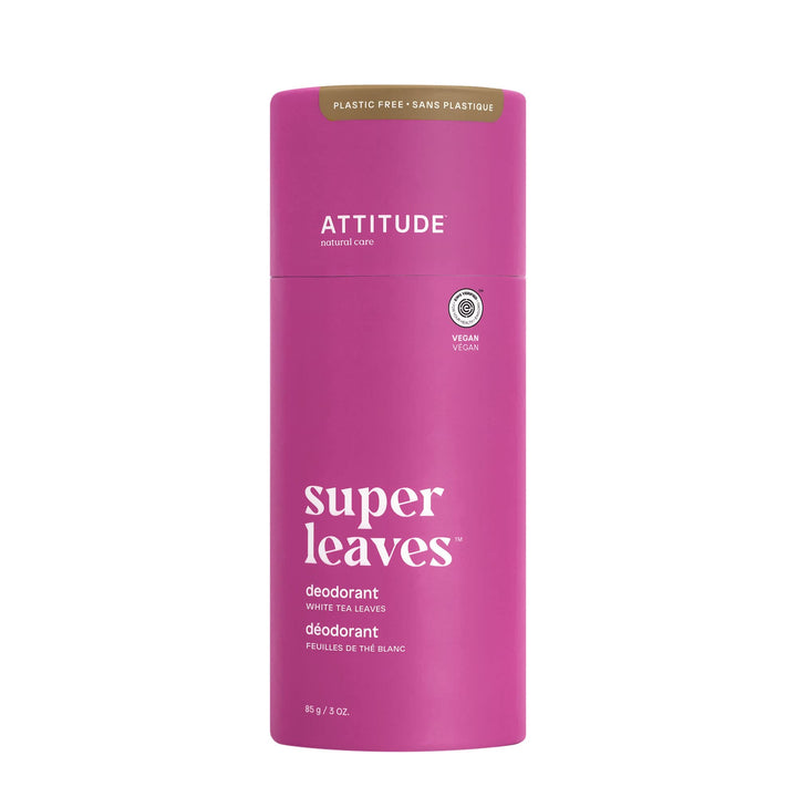 ATTITUDE Plastic-Free Natural Deodorant, Biodegradable Cardboard Tube, Aluminum-Free and Hypoallergenic, 3 Oz Packaging May Vary 11997, White Tea Leaves, 1 Count