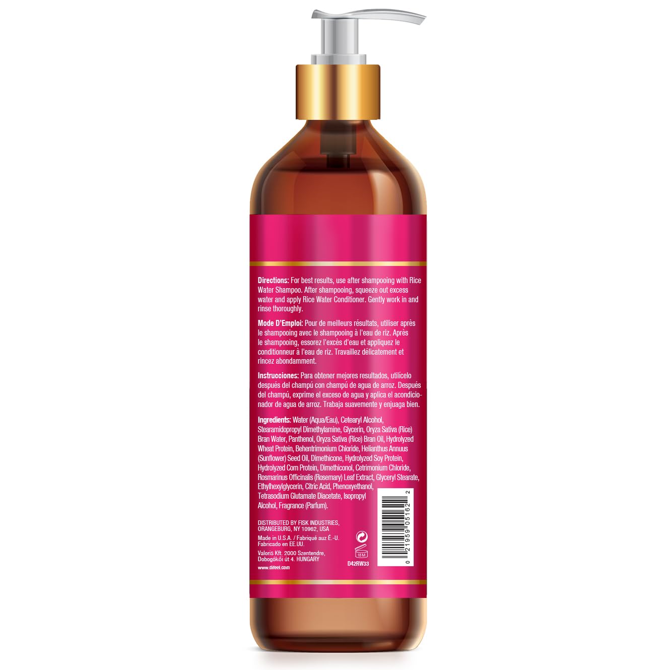 Difeel Rice Water Conditioner 33.8 oz. - Strengthening, Sulfate Free Natural Hair Conditioner