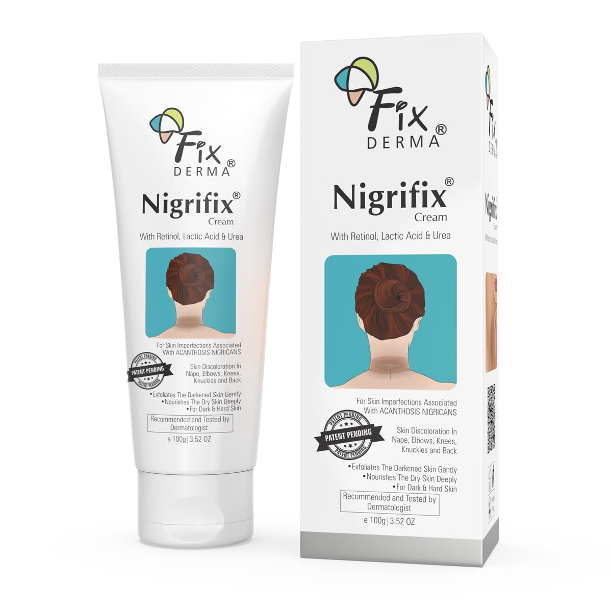 FIXDERMA Nigrifix Cream for Acanthosis Nigricans with Lactic Acid | Dermatologist Tested Retinol Cream | Useful for Dark Body Parts like Neck, Ankles, Armpits & Elbows –3.52 FlOz