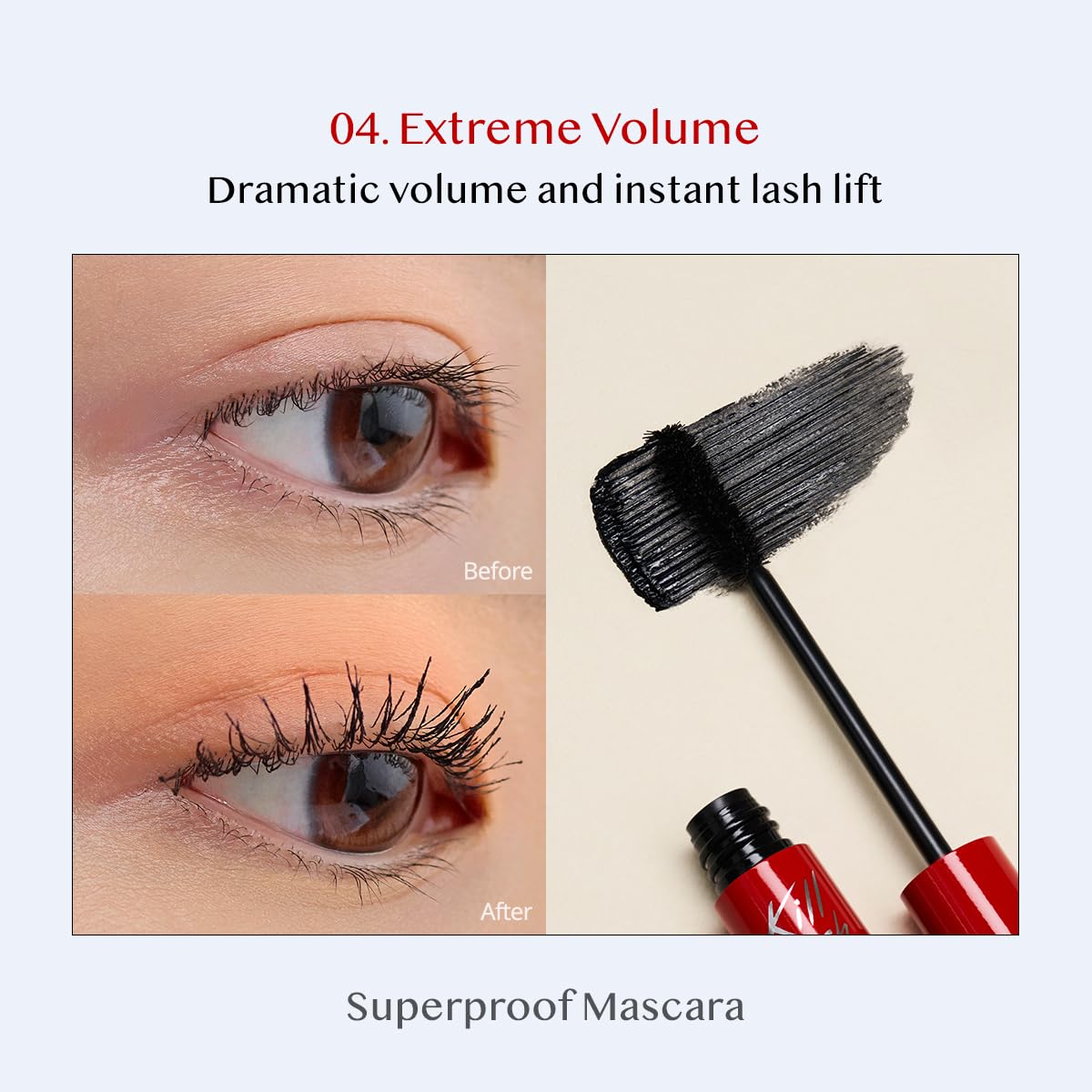 CLIO Kill Lash Superproof Mascara | Ultra-Volumizing, Smudge-Proof, Clump-Free, Curl-Holding, Long-Lasting | Extreme Volume (#04), 0.24 fl oz