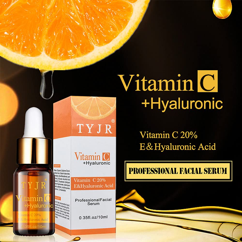Vitamin C Serum for Face 20% with Hyaluronic Acid & Vitamin E - Natural & Organic Vitamin C Serum for Acne, Dark Spots, Anti Wrinkle, Anti Aging, Fades Age Spots and Sun Damage