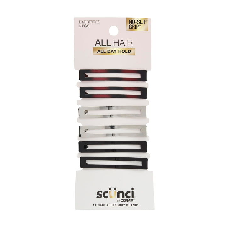 Scunci No-slip Grip Open Center Stay Tight Barrettes, 6-Count by Scunci