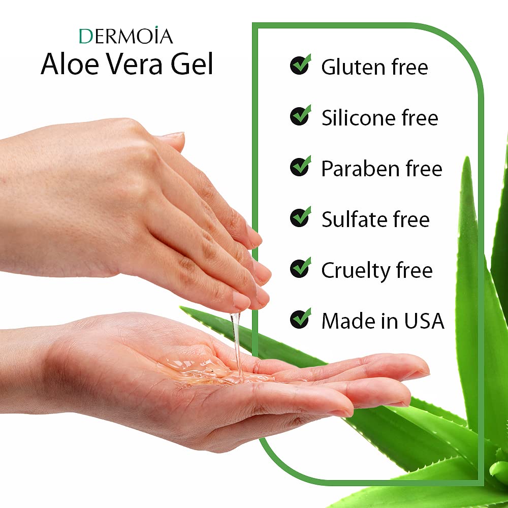 DERMOIA Aloe Vera Gel Body Moisturizer - Sunburn Relief Aloe Vera Gel for Skin with Apple Stem Cell, Cucumber & Violet Hydrosol - Hydrating Facial Moisturizer for Dry Skin - Scalp Moisturizer 16oz