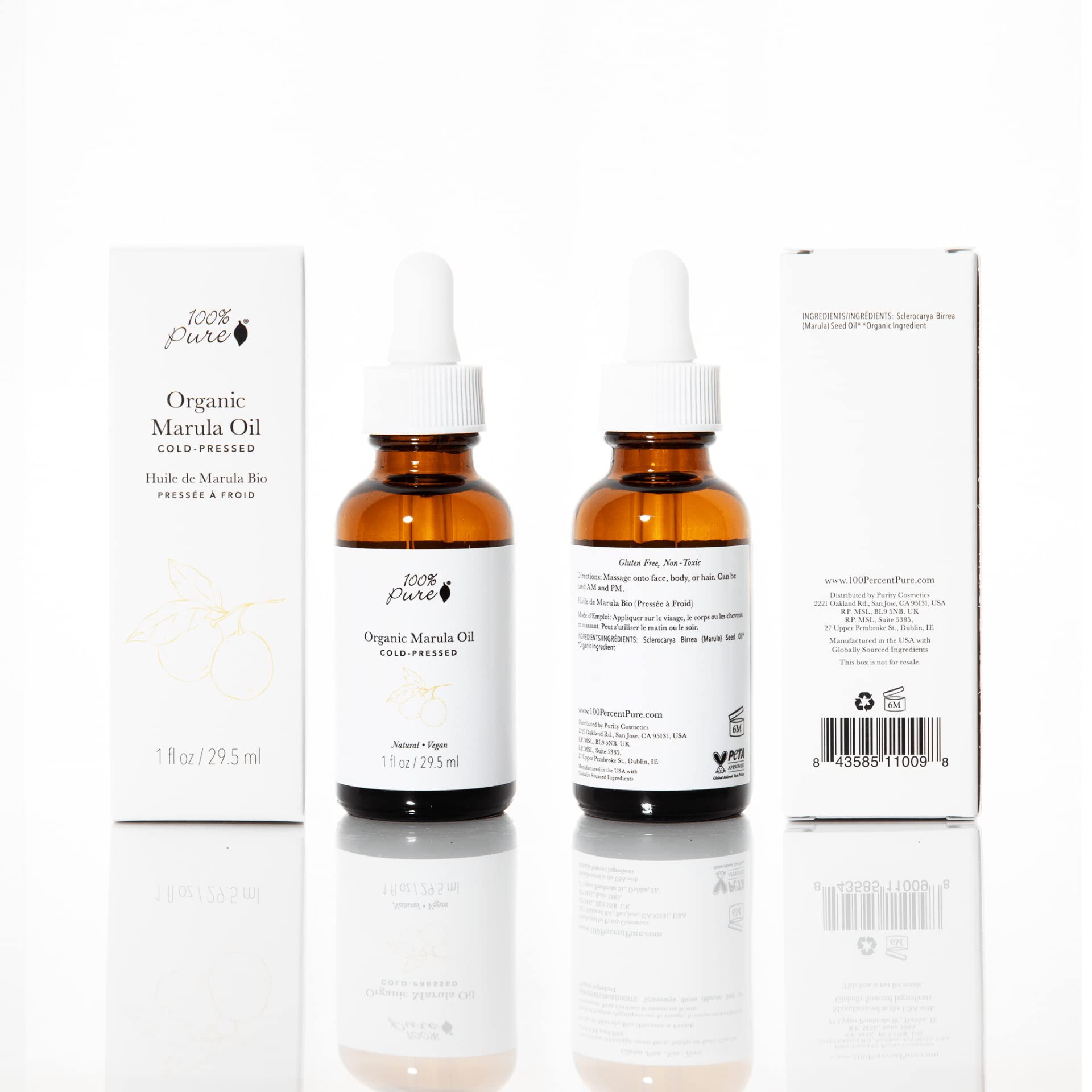 100% PURE Organic Marula Oil Cold-Pressed For Face Body Hair Hydrating Vitamins & Omega Fatty Acids Support Glowing Plumped Up Youthful Skin - Natural Moisturizer Facial Radiance - Vegan - 1oz