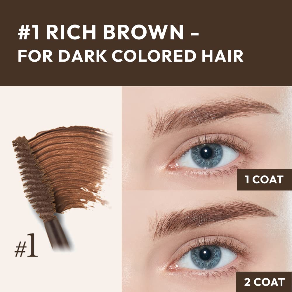 ETUDE Color My Brows 4.5g #1 Rich Brown | Eyes Makeup | Eyebrow Mascara, Quickly Fixing Natural Eyebrow Makeup with Care Effect | Kbeauty