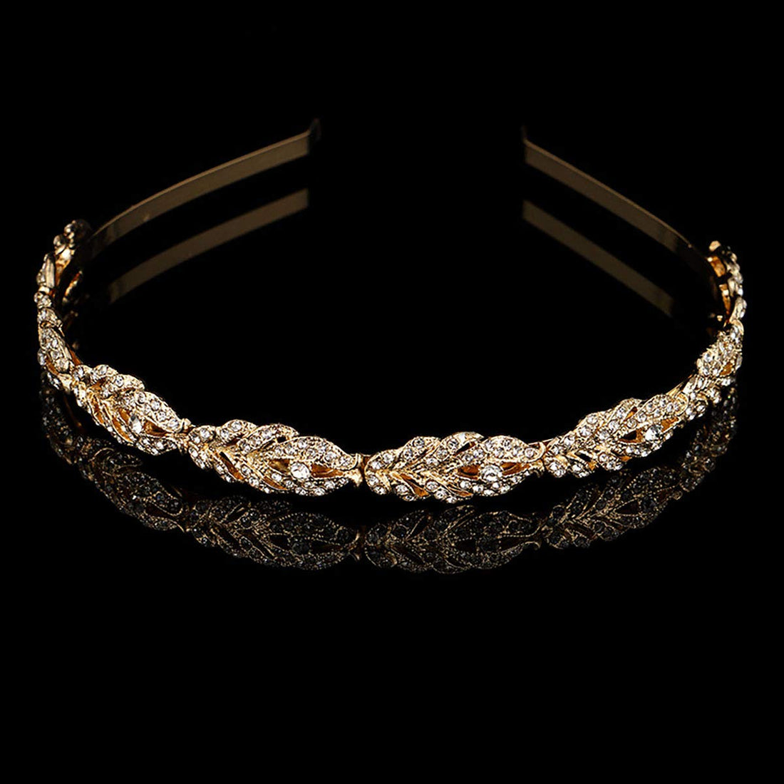 Wedding Party Rhinestone Flower Crown Headband Hair Band Bridal Crystal Headpiece Headdress Hair Accessories for Brides and Bridesmaids (Gold)