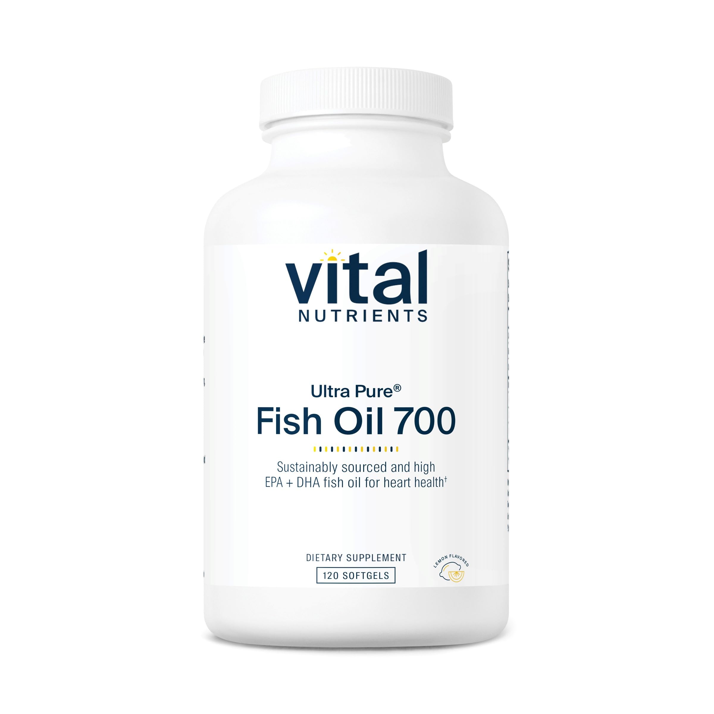 Vital Nutrients Ultra Pure® Fish Oil 700 | Supports Heart, Brain, and Joint Health* | Sustainably Sourced High EPA & DHA Omega-3 Fatty Acid | Lemon Flavor | Gluten, Dairy & Soy Free | 120 Softgels
