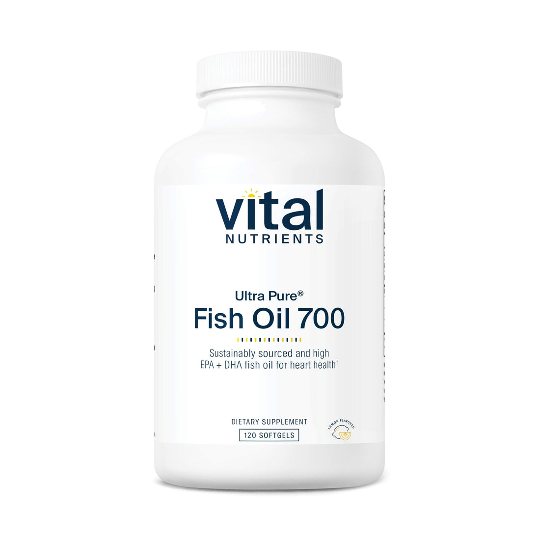 Vital Nutrients Ultra Pure® Fish Oil 700 | Supports Heart, Brain, and Joint Health* | Sustainably Sourced High EPA & DHA Omega-3 Fatty Acid | Lemon Flavor | Gluten, Dairy & Soy Free | 120 Softgels