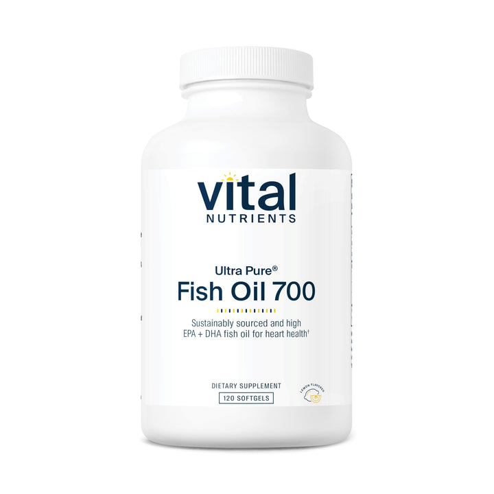 Vital Nutrients Ultra Pure® Fish Oil 700 | Supports Heart, Brain, and Joint Health* | Sustainably Sourced High EPA & DHA Omega-3 Fatty Acid | Lemon Flavor | Gluten, Dairy & Soy Free | 120 Softgels