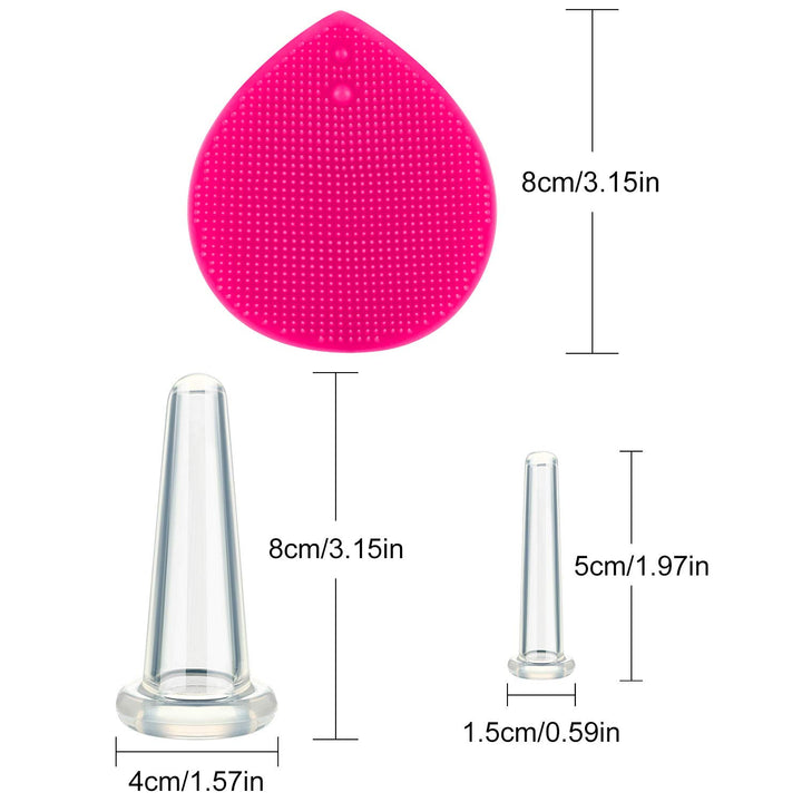 Cupping Facial Set for Face and Eye Cupping Massage, Facial Cupping Set Silicone Cups with Exfoliating Brush for Face Neck Skin (Small Medium, Pink)