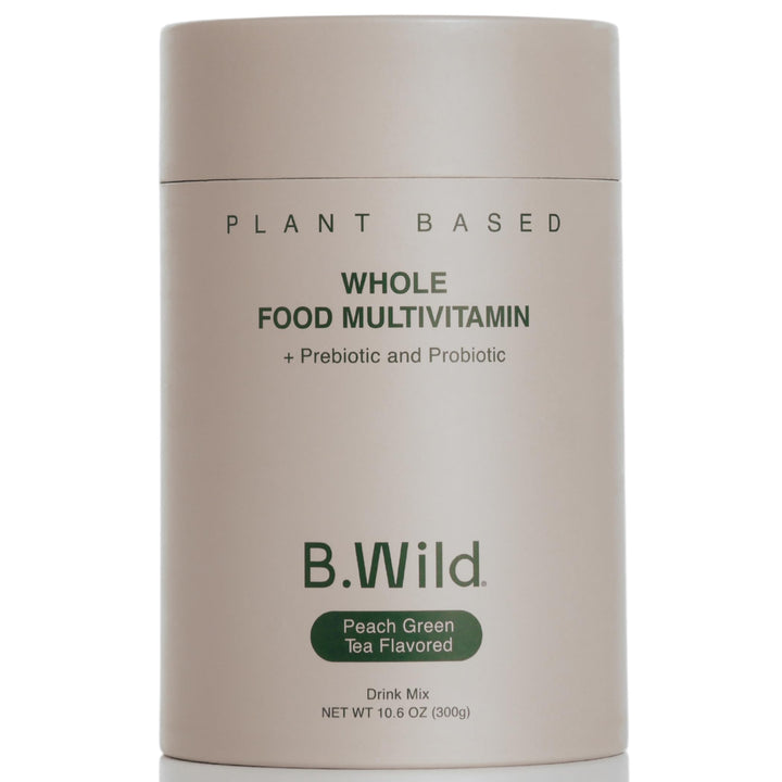 Multivitamin Drink Mix | B.Wild Plant Based Antioxidant Drink | Prebiotics and Probiotics for Digestive Health - Peach Green Tea Flavor - 300 g, 30 Day Supply