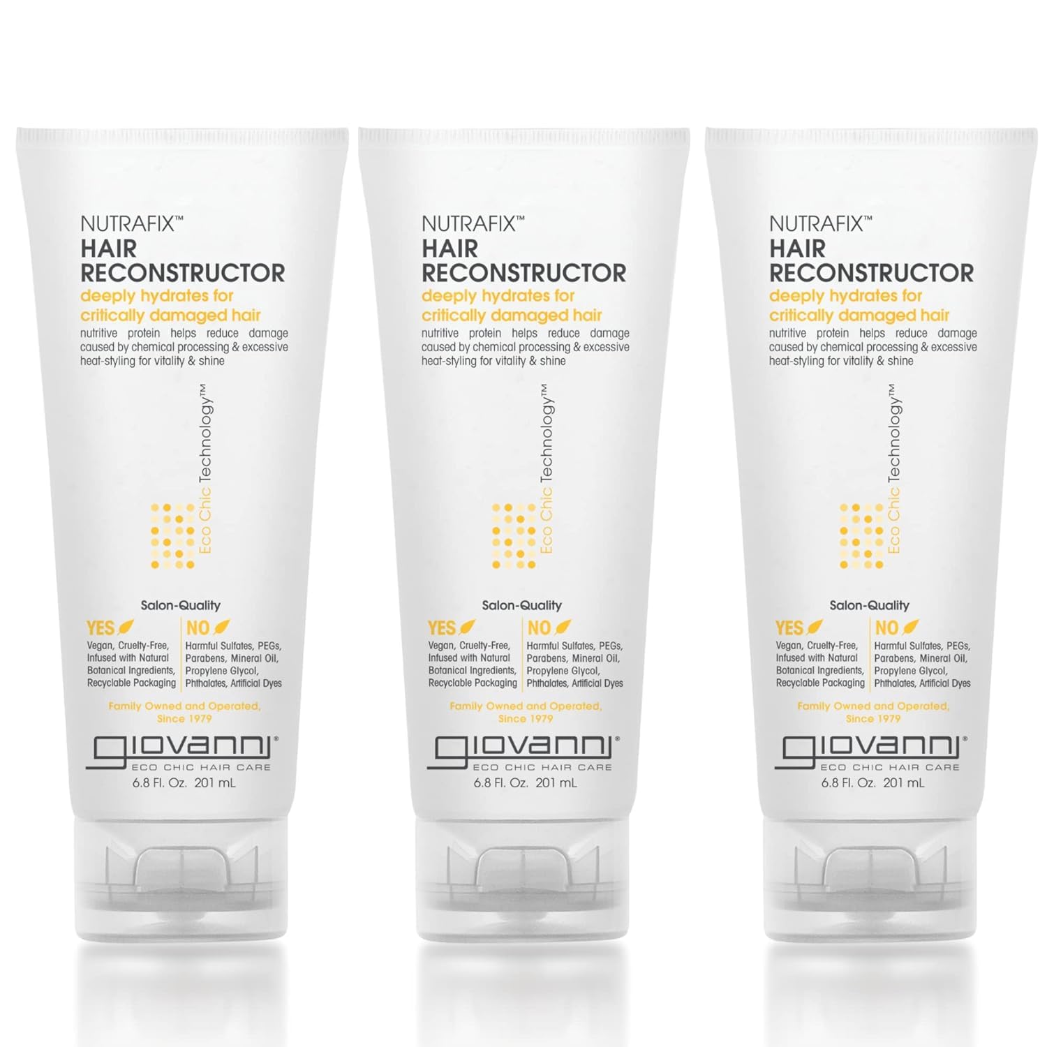 Giovanni Nutrafix Reconstructor Treatment for Critically Damaged Hair, Rich Proteins, Color Safe, No Parabens, 6.8 oz. (Pack of 3)
