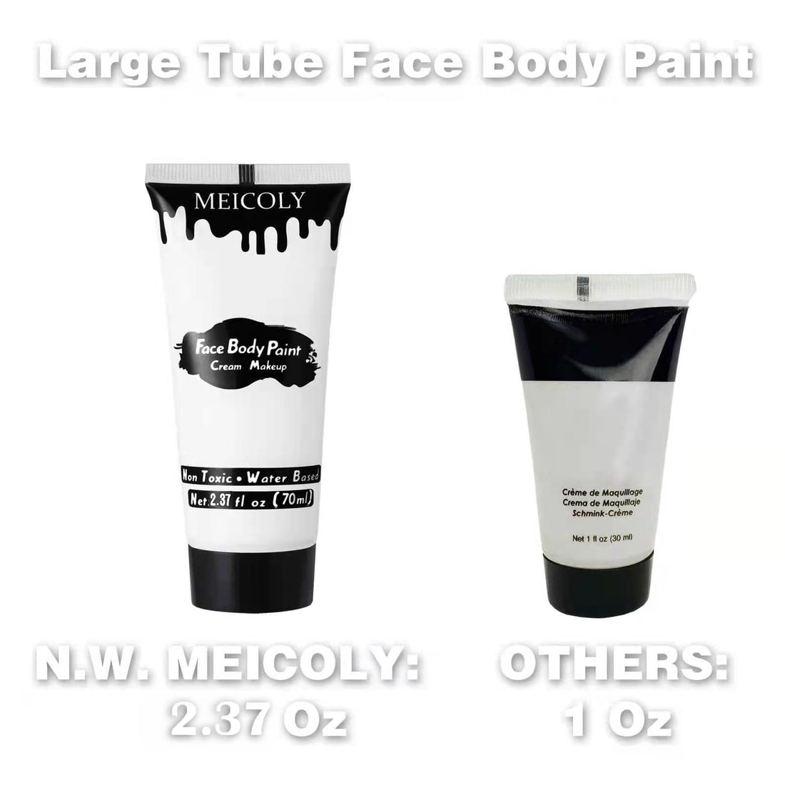 MEICOLY White Cream Face Body Paint,2.37Oz Large Tube Clown White Makeup,Water Based Full Body Paint for Adults and Kids,Halloween SFX Skull Joker Zombie Vampire Skeleton Goth Cosplay Mime Makeup