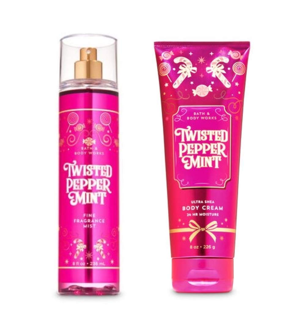 Bath and Body Works - Twisted Peppermint - Fine Fragrance Mist and Ultra Shea Body Cream - Full Size – Winter 2019