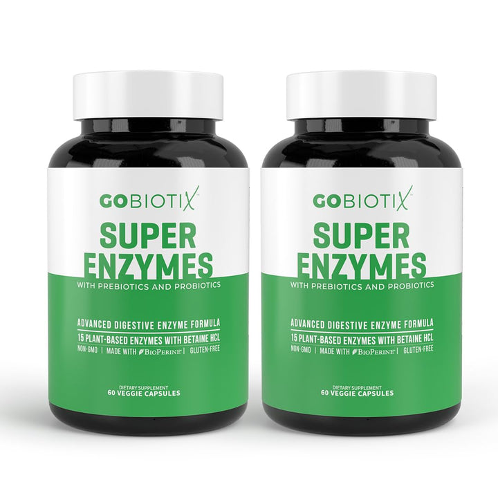 GOBIOTIX Digestive Enzymes Supplement with Prebiotics and Probiotics for Women and Men - Gut Health, Gluten Digestion, Lactose Absorption, Plant Based Dietary Pills - 120 Capsules