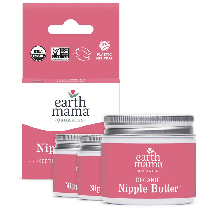 Earth Mama Organic Nipple Butter™ | Nipple Cream Safe for Breastfeeding | Postpartum Essentials for Nursing | Non Lanolin Nipple Cream, 2 fl oz (3-Pk)