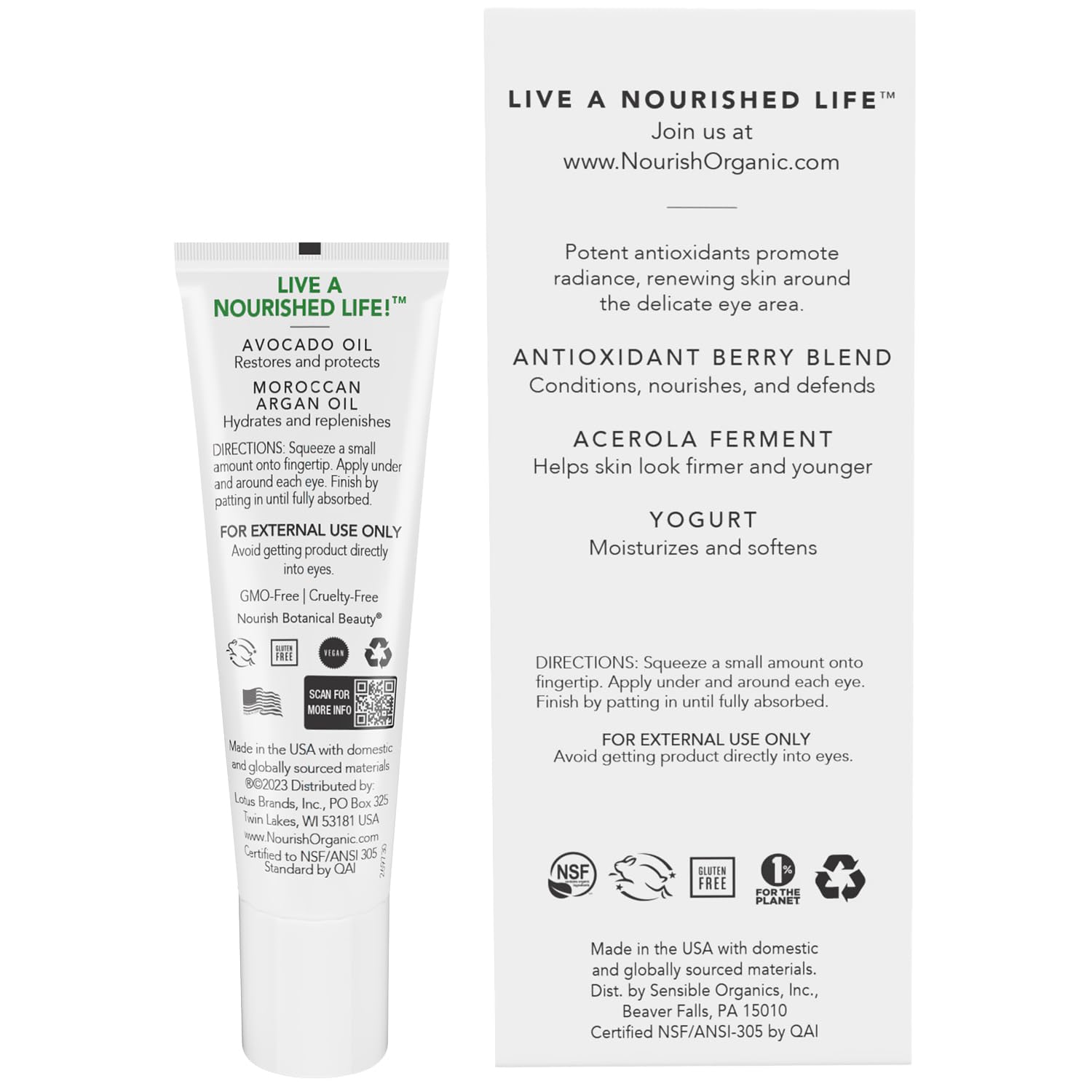 Nourish Organic Renewing Plus Cooling Eye Treatment Cream, Avocado & Argan Oil, 0.5 Oz