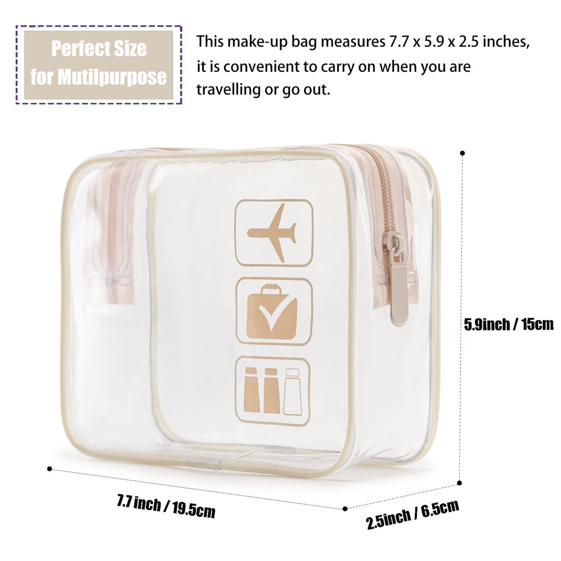 MODENGKONGJIAN TSA Approved Toiletry Bag, 3 Pcs Clear Toiletries Bags Quart Size Travel Makeup Cosmetic Bag for Women Men, Carry on Airport Airline Compliant Bag (Flesh Pink)