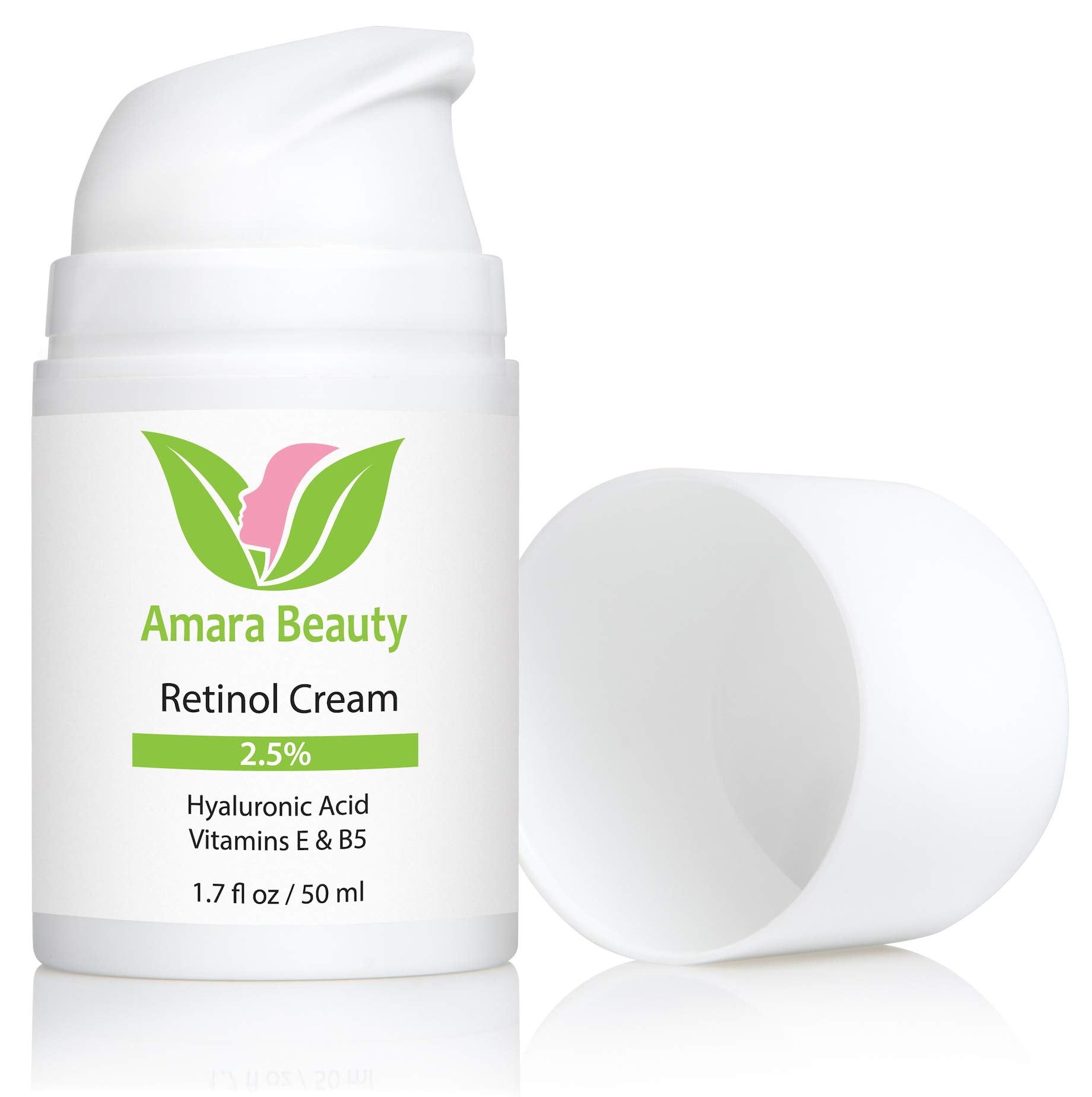 Amara Organics Retinol Cream for Face 2.5% with Hyaluronic Acid & Vitamins E & B5, 1.7 fl. oz