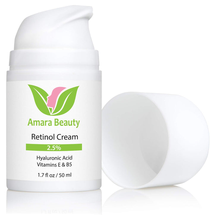 Amara Organics Retinol Cream for Face 2.5% with Hyaluronic Acid & Vitamins E & B5, 1.7 fl. oz